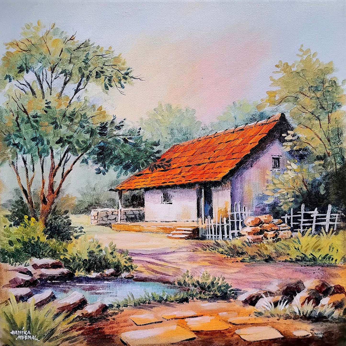 Sanika Dhanorkar - Eastern Countryside Serenity - Acrylic on Canvas by Sanika Dhanorkar