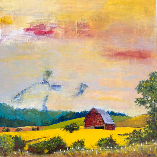 Red Barn in Canola Fields by Ludmilla Parez