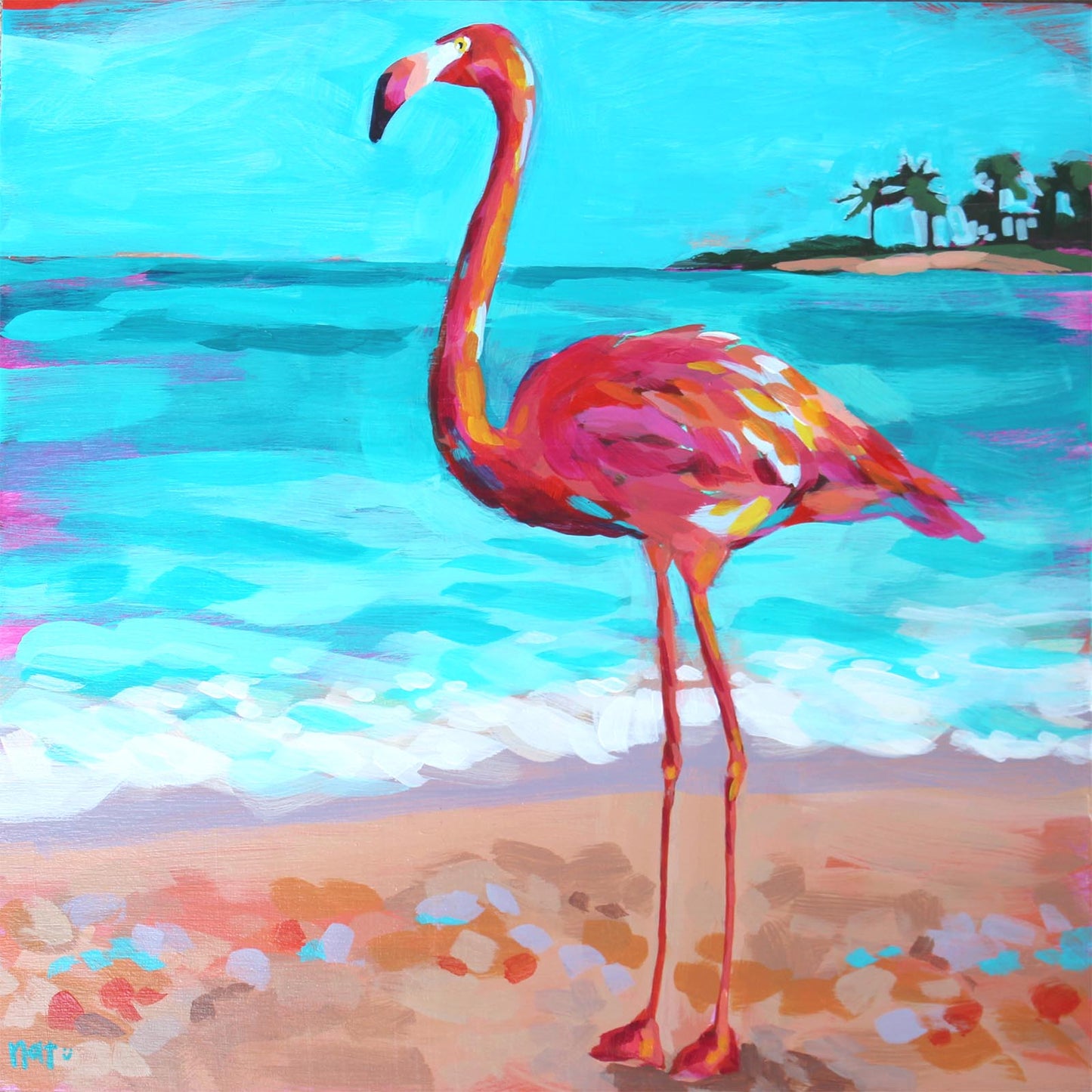 Flamingo on Beach by Natalie Shaw