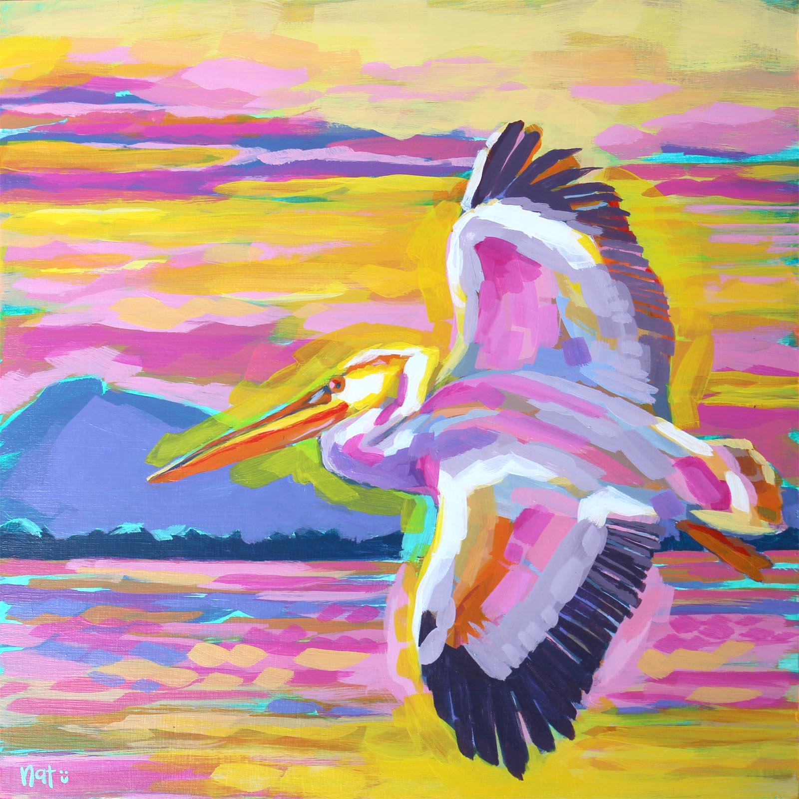 Pelican at Sunset by Natalie Shaw