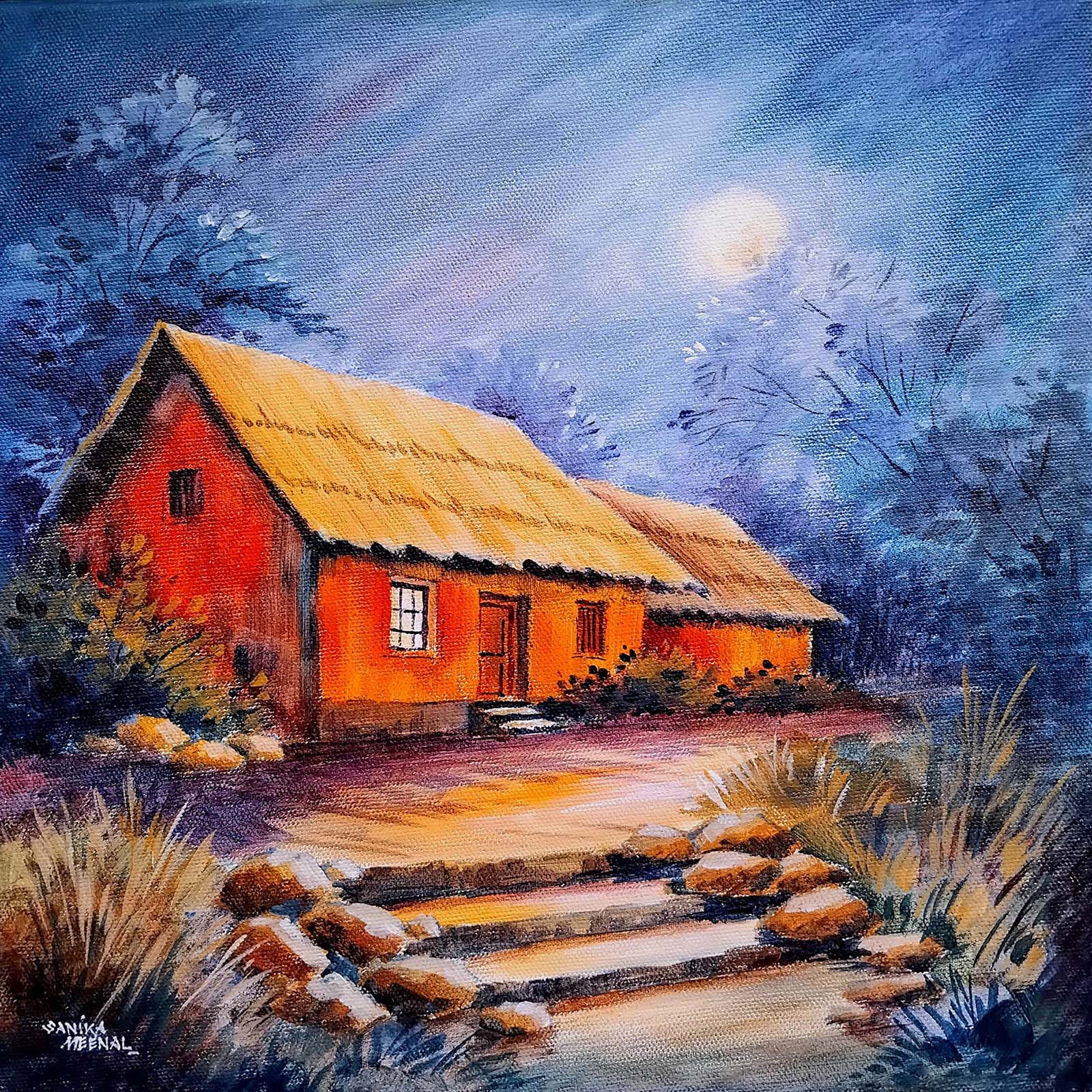 Sanika Dhanorkar - Eastern Countryside Night - Acrylic on Canvas by Sanika Dhanorkar