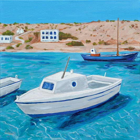 Artglober - The Mighty Little Fishing Boat - Iraklia Greece - Acrylic by Artglober (no last name)
