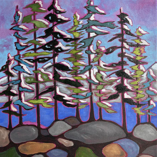 Snow-capped Trees and Mountains by Jean Grady